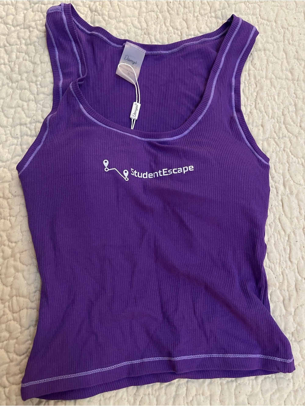 Purple Ribbed Tank Top with Contrast Stitching